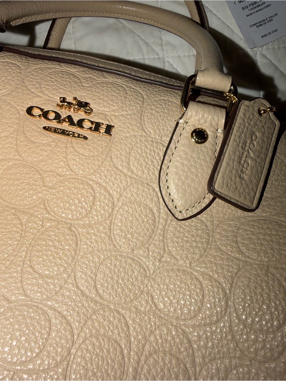 Coach Pebbled Leather Rowan Satchel Oat/Gold - Picture 5 of 8